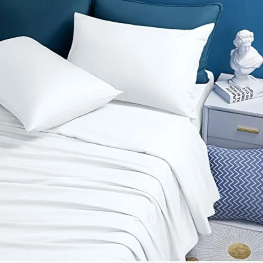 1800 Thread Count Queen Bed Sheet Set | 6-Piece | Ultra Soft Microfiber | White